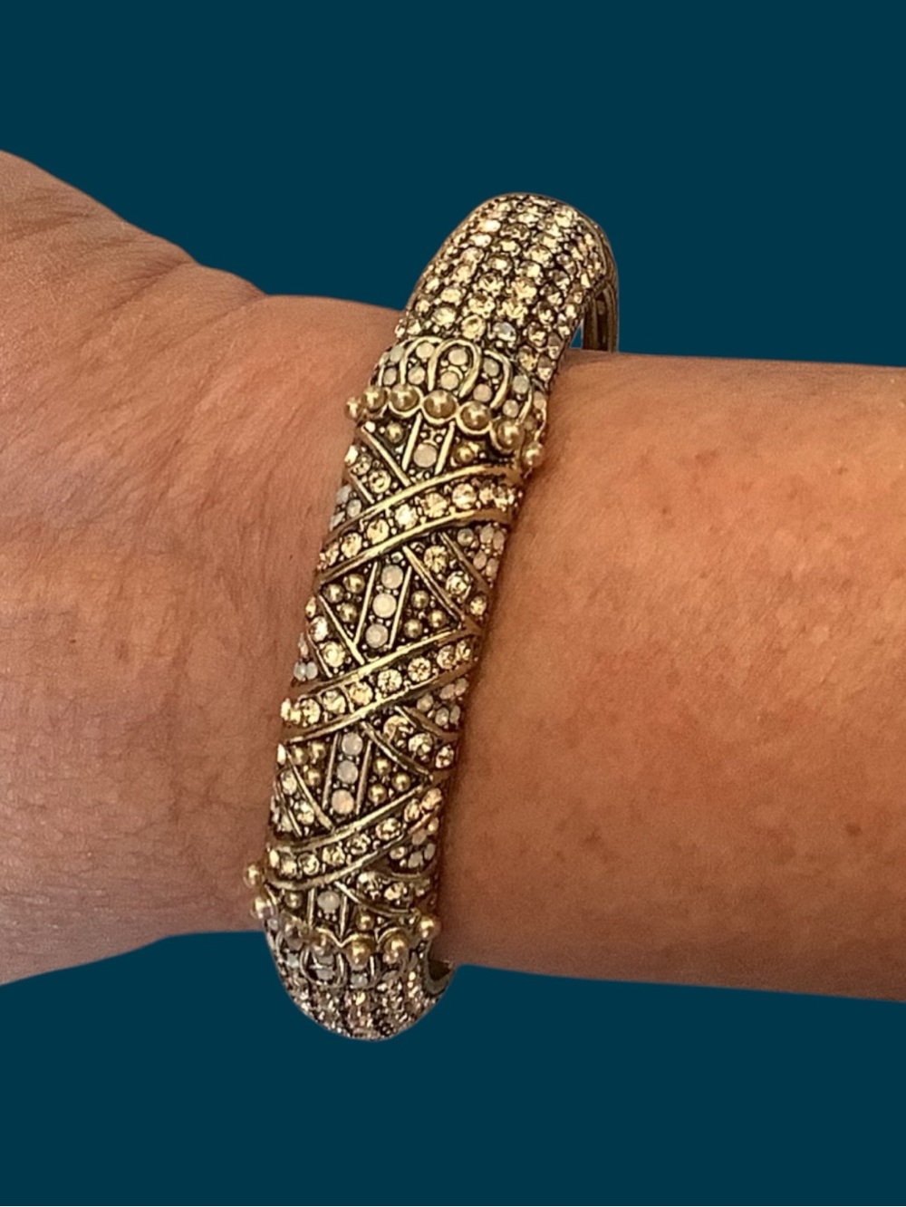 Heidi Daus Gold-Tone Pave Crystal & Pearl Bangle Bracelet - Picture 2 of 7